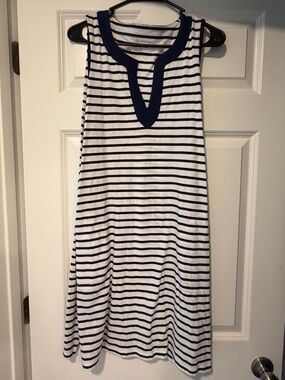 Lands End Navy and White Striped Tank Dress or Swim Cover Up